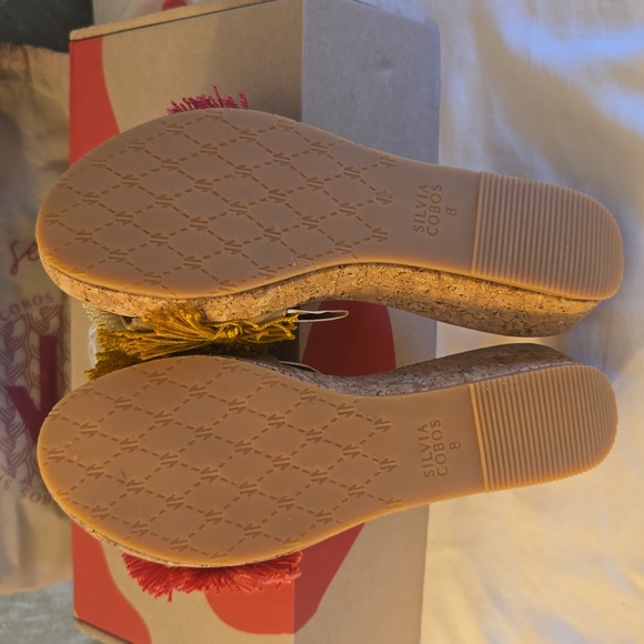 Silvia Cobos Mambo Tri-Color Fringe Wedge Slip-On Leather Sandals & Dust Bag New - Picture 6 of 9